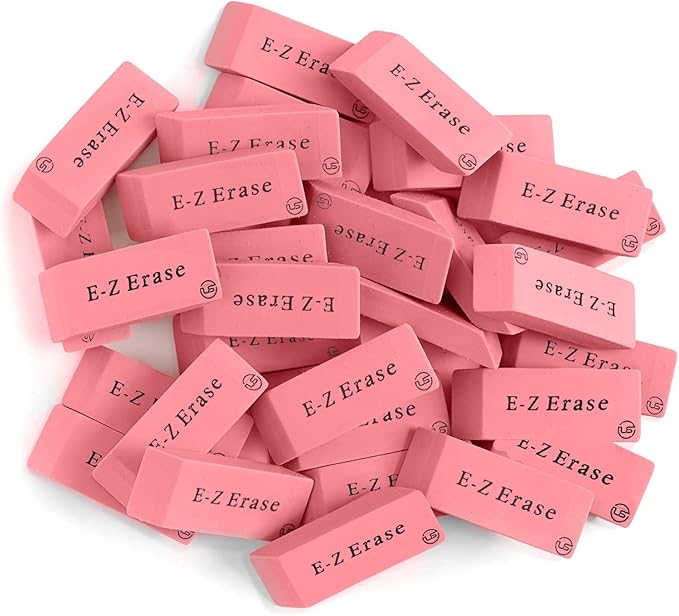 Pink Erasers, 60 Count Rectangular Eraser Bulk Pack, Latex Free Pink Pearl Erasers for School Supplies, Art and Office