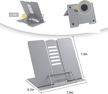 Metal Book Stand - Adjustable Holder for Reading (Full Grey)