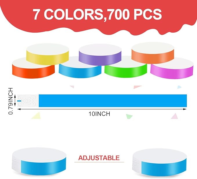 700 Counts Paper Wristbands for Events, Colored Paper Bracelets for Events, Waterproof Neon Wrist Bands Bulk Party Armbands Identification Wristbands for Concert Club Bar Entrance Admission Party
