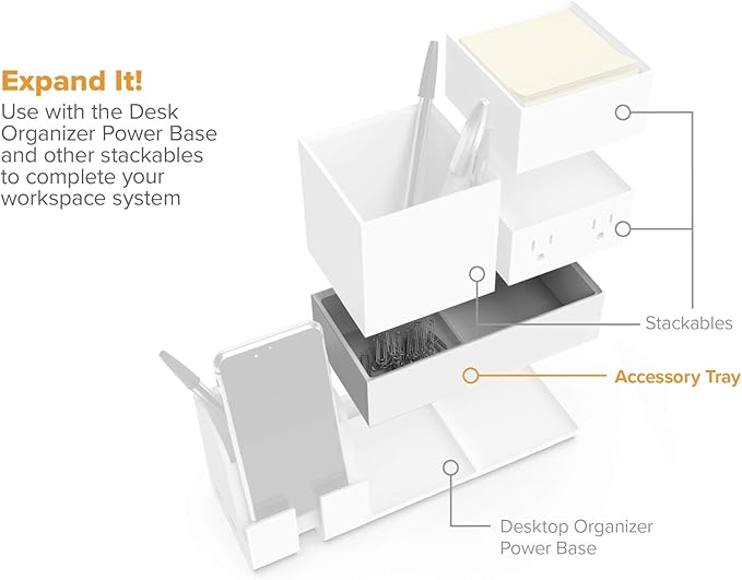 Bostitch Office Konnect Desk Organizer Accessory Tray, Wide, Stacks for Desktop Storage, White (Pack of 2)