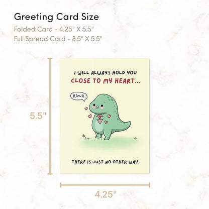 ALY LOU Anniversary Card for Her Him/Girlfriend Wife/Husband Boyfriend, Friendship Thank You Birthday Kawaii Greeting Card (Close to heart (t-rex))