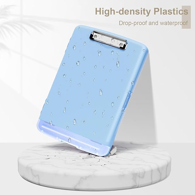 Piasoenc Clipboard with Storage, 8.5 x 11 Organization Box with Pen Holder and A4 Legal Paper Folder, Heavy Duty Plastic, Folio & Side-Opening, Low Profile Clip, for Teachers, Lawers, Dark Blue