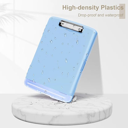 Piasoenc Clipboard with Storage, 8.5 x 11 Organization Box with Pen Holder and A4 Legal Paper Folder, Heavy Duty Plastic, Folio & Side-Opening, Low Profile Clip, for Teachers, Lawers, Dark Blue