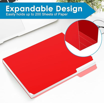120-Pack Two Tone Color File Folders 8.5 x 11 Inch，1/3 Cut Tab File Folders Letter Size, Assorted Colors, Blue Red Green Yellow Orange Manila File Folders, School Business Office Folders for Document