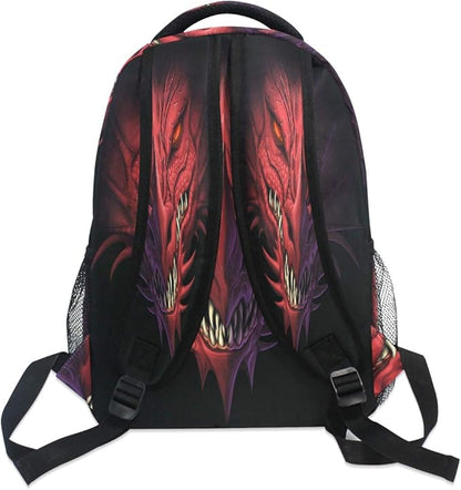 Blueangle Angry Red Dragon Head Print Travel Backpack for School Water Resistant Bookbag