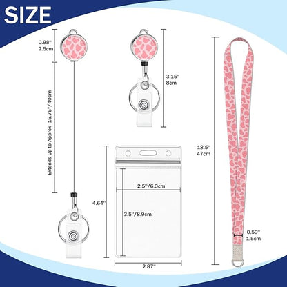 Giancomics Leopard Lanyards for Id Badges, Cute ID Badge Holder with Retractable Reel, Waterproof Lanyards for Cruise Ships Cards Key Work Name Tag Zip Type Card Holder Protector 2 Pack