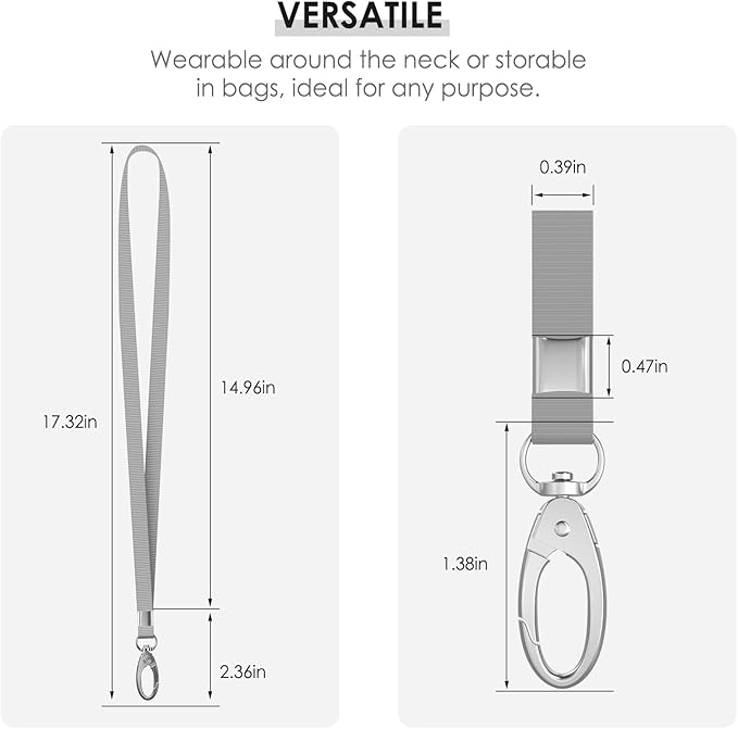10 Pack Lanyards for ID Badges, Cruise Ship Cards, Keys, Keychain, Long-lasting Neck lanyard Strap with Clasp, Cruise Badge Key Lanyards for Men, Women, Teachers, Kids (Grey)