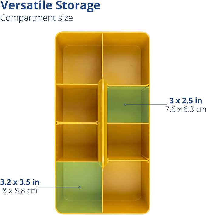 BLUE GINKGO Stackable Organizer Caddy – Korean-Made Portable Tote for Bathroom, Office, Crafts, or School Supplies (Long Rectangle, Yellow)