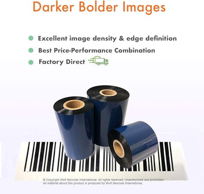 6 Rolls Wolfbarco 2.36" x 1476' (60mm x 450m) Black Premium Resin-Enhanced Wax Thermal Transfer Ribbon Compatible with Zebra,TEC, INTERMEC,Citizen,TSC,GODEX,ARGOX Printers
