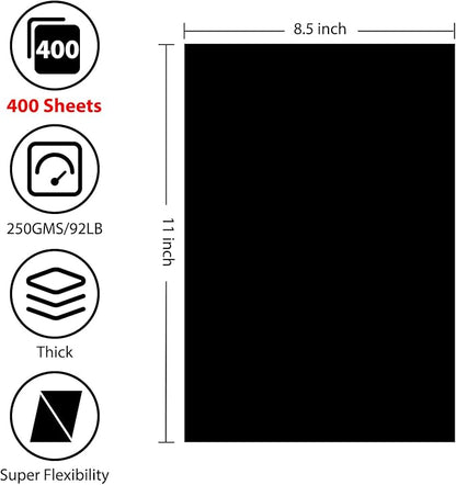 400 Sheets Black Cardstock 8.5” x 11”, 92lb/250gsm Black Card Stock, Thick Card Stock Paper, Heavy Cardstock Paper for Printer, Resume, Scrapbooks, Art, Crafts, Business Cards