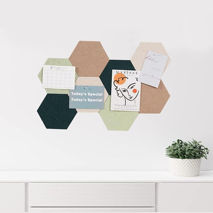 LAJAR 8 Pcs Hexagon Felt Bulletin Board Tiles, Self Adhesive Felt Pin Board Wall Tiles for Photos, Pictures, Memos (Green)