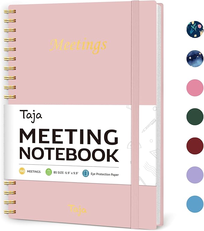 Meeting Notebook For Work Organization - Work Planner Notebook With Action Items, Agenda Planner For Note Taking, 160Pages (6.9" X 9.9") Project Planner For Men & Women - Pink