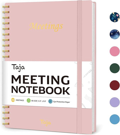 Meeting Notebook For Work Organization - Work Planner Notebook With Action Items, Agenda Planner For Note Taking, 160Pages (6.9" X 9.9") Project Planner For Men & Women - Pink