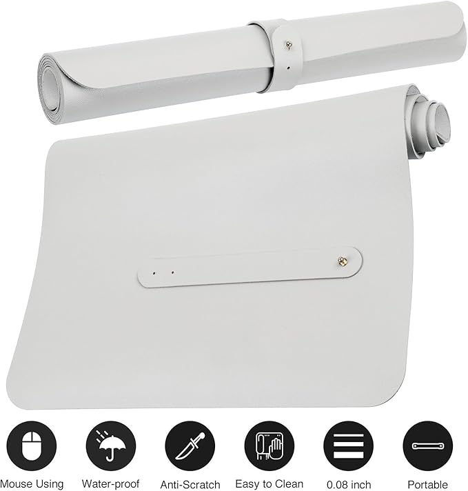 Boutilon Leather Mouse Pad,Extended Desk Pad for Keyboard and Mouse Non-Slip Study Desk Writing Pad Desktop Protector for Home Office Accessories,30"x 14"(M-White)