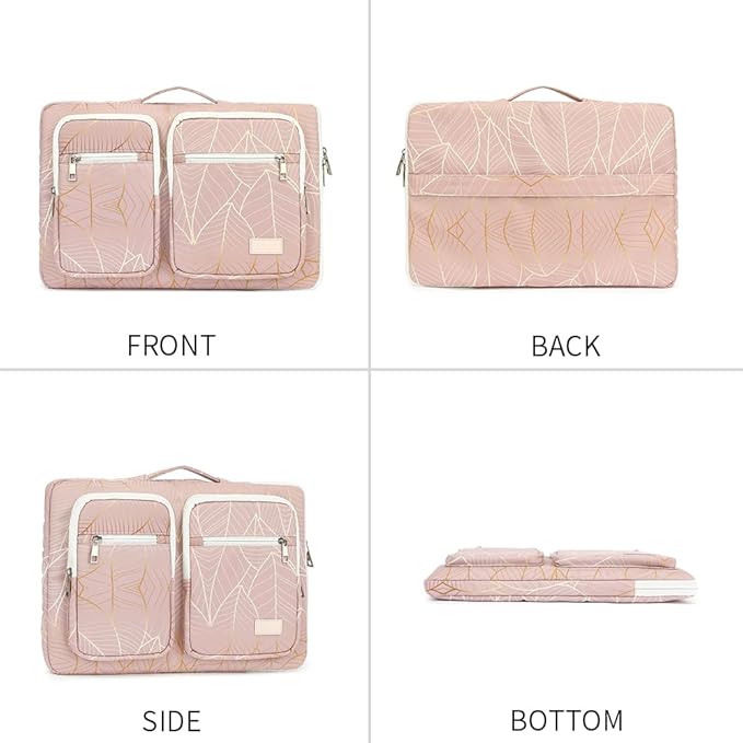 canvaslife 360° Protective Laptop Sleeve Case Bag with 3 Pockets for 14 inch Dell HP Lenovo Laptop and MacBook Pro 14 inch,Surface Laptop 14.4 inch (Golden leaf)