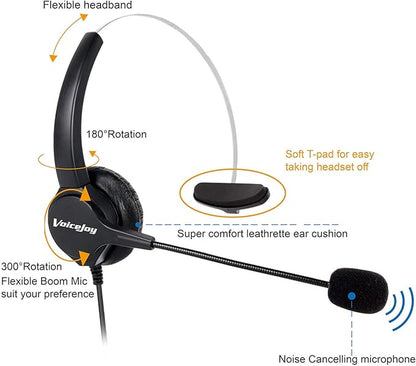 VoiceJoy Office Headset with RJ9 Plug for Cisco IP Phones 7940 7960 7970 6921 Series 8811,8841,8851,8861,8941,8945,8961,9951,9971 etc