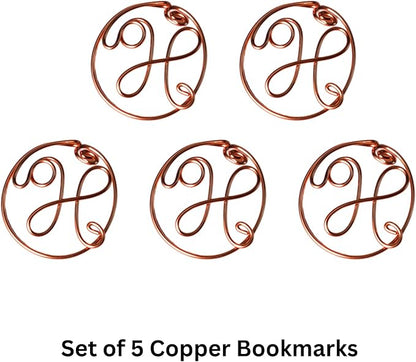 Personalized Initial Copper Bookmark, Set of 5, Handmade Copper Gift for Her, Him, Couple on Birthday, Wedding Anniversary, Alphabet Bookmark (H)