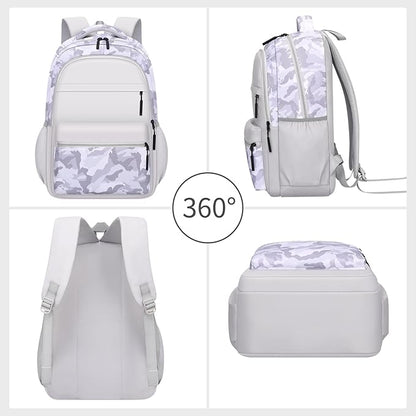 Cute Backpack for School Kids Camouflage Laptop Travel Backpack for Women Men Casual College Teen Bookbag(white)