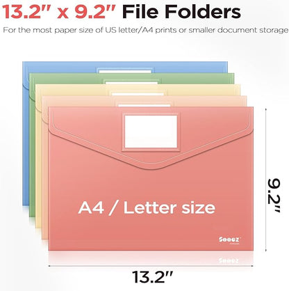 Sooez 20Pack Plastic Envelopes, Plastic File Folder, Folders for Documents Vintage Colors, Super Heavyweight Plastic Document Holder, Storage Pouches, File Envelopes for School Office Supplies