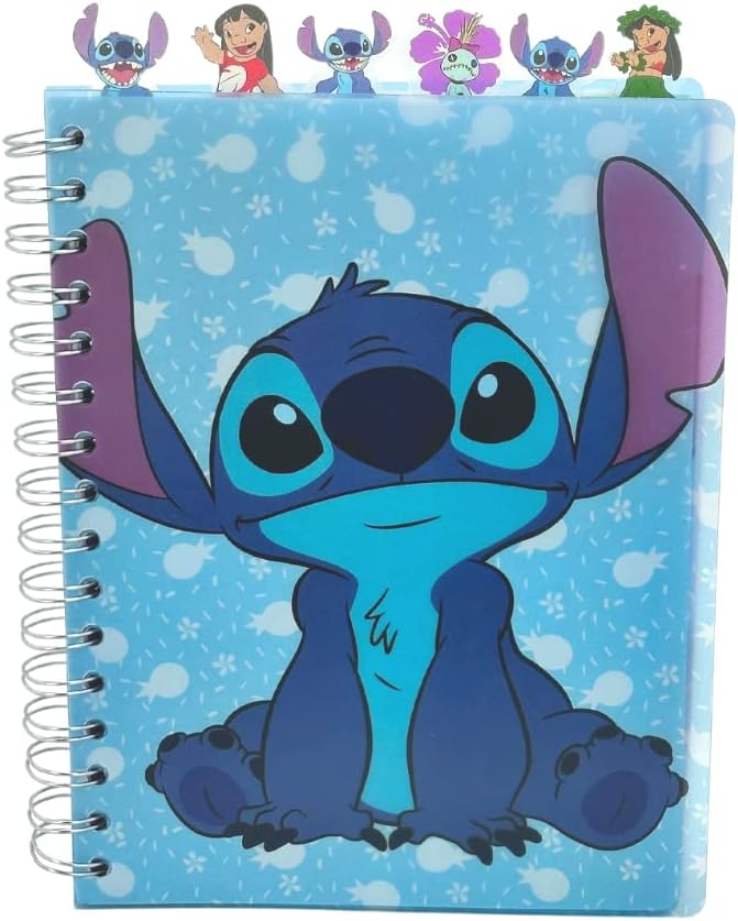 Innovative Designs Disney Lilo and Stitch Tab Journal Notebook, Spiral Bound, 144 Lined Pages, 8 x 7 inches, Blue
