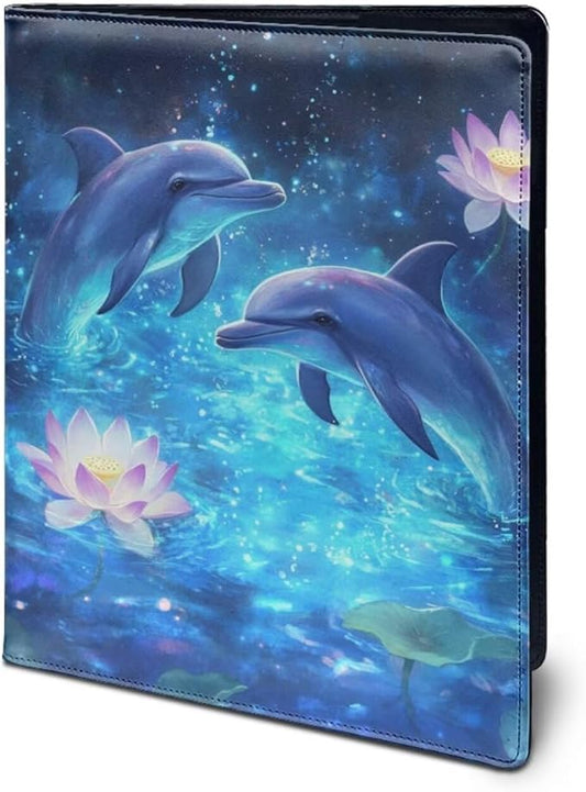 Cozeyat Lotus Dolphin PU Leather Portfolio Professional Organizer Padfolio for Women Girls, Document Folio for Letter Size Writing Pad/Business Card Holder
