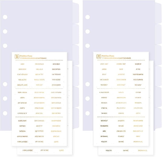 DY.2ten Clear Binder Dividers for 6-Holes Ring Binder, 1/6 Cut Tabs, A6 Size, Sturdy Plastic Dividers with 6 Tabs for School Office Home, 2 Sets, 12 Dividers, 2 Tab Stickers.