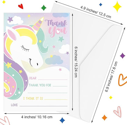 Eaasty 72 Pieces Kids Thank You Cards Fill in the Blank Thank You Notes with Envelopes Colorful Thanks Cards for Birthday Party(Unicorn Style)