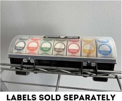 7-Slot Day of The Week Covered Label Dispenser (for 3/4" or 1" Labels) - Food Sticker Holder for Inventory Management and Meal Prep, Protects Labels Inside