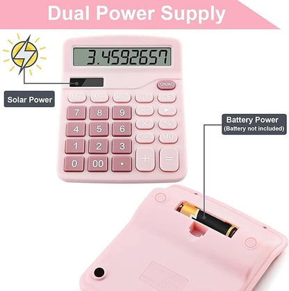Office Desk Calculator, Cute Calculator for Kids, Basic Calculators Desktop, Dual Power Simple Financial Calculator with Big Button Large Display for Office Home and School (Pink)