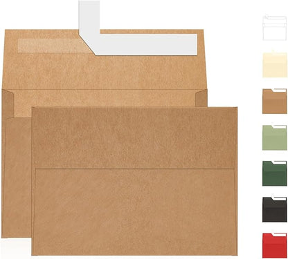 A7 Brown Kraft Envelopes Self Seal 100 Pack 120 GSM，Goefun Printable 5x7 Envelopes for Invitation, Mailing, Weddings, Business, Birthday, Photos, Documents and DIY Cards