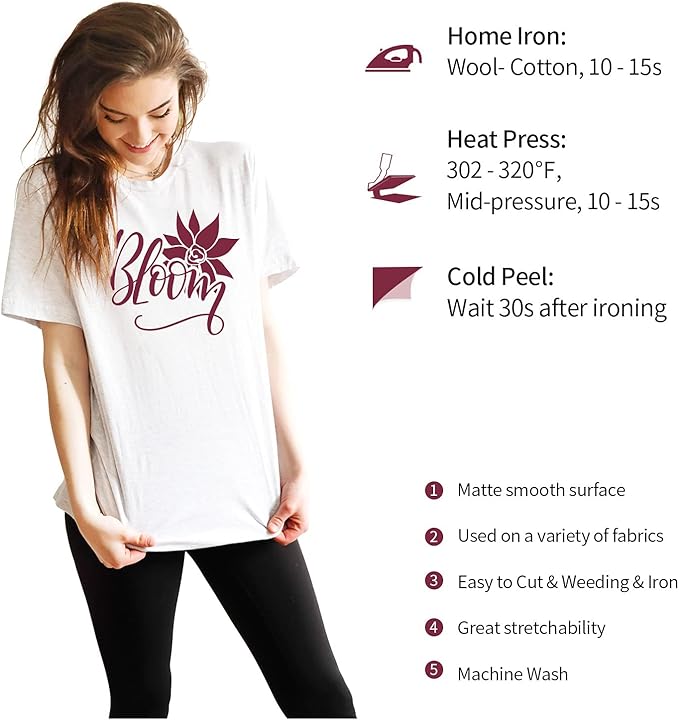 VINYL FROG Heat Transfer Vinyl Roll HTV Vinyl - 12"x5ft Maroon Iron on Vinyl for T-Shirts, Heat Press Vinyl for DIY Craft Designs (Maroon)