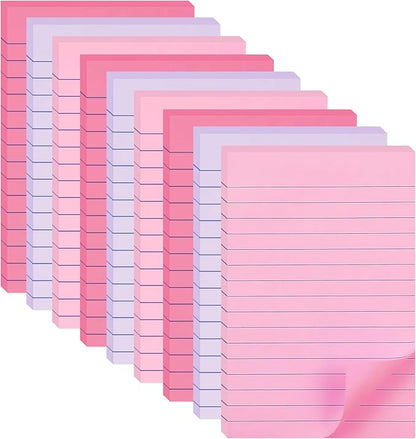 9 Pack Lined Sticky Notes 4X6 in Post Sticky Notes with Lines, Large Ruled Post Sticky Colorful Super Sticking Power Memo Pads Strong Adhesive, Sticky Notes 4x6 (Pink Themed)
