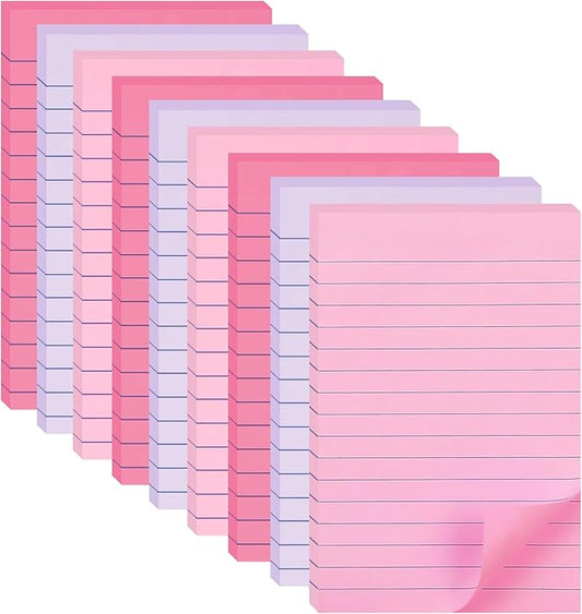9 Pack Lined Sticky Notes 4X6 in Post Sticky Notes with Lines, Large Ruled Post Sticky Colorful Super Sticking Power Memo Pads Strong Adhesive, Sticky Notes 4x6 (Pink Themed)