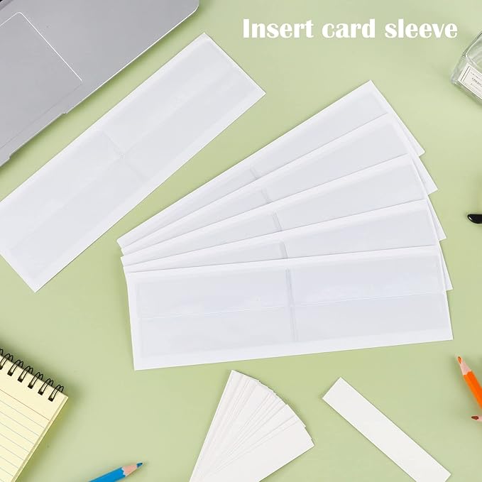 60 Pack 1.2" x 4.3" Self Adhesive Label Holders with 60Pcs Paper Label Inserts, Shelf Tag Label Holder Clear Pockets for Bookshelf Mailbox Shelves Storage Bins