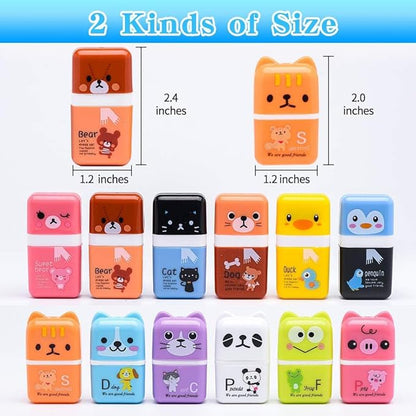Sooez 12 Pack Pencil Erasers, Cute Erasers Pencil Eraser with Clean up Roller Pencil Eraser Shaving Roller Case Erasers for Party Favors Gift Supplies
