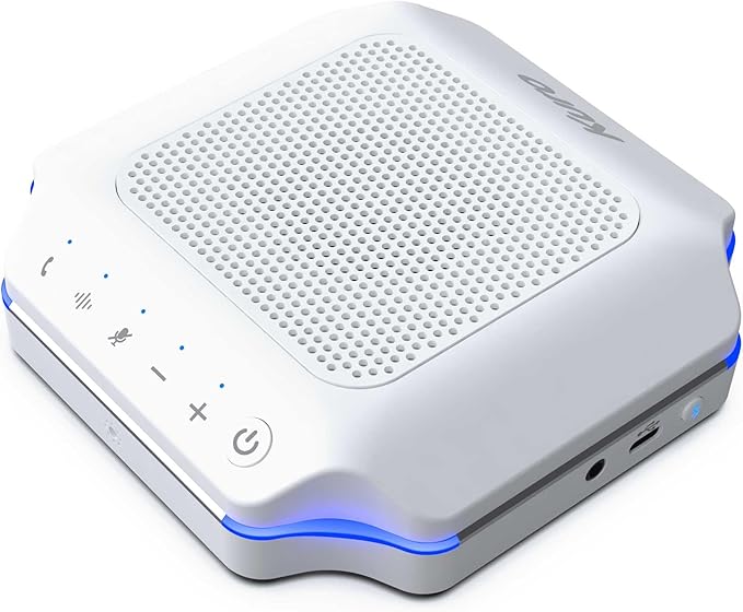 KURO CSP-102 Bluetooth AI Speakerphone Conference Speaker and Microphone with AI Noise Cancellation Long Coverage 360 Degree Voice Pickup Wireless Office Mic for Zoom Meeting Skype Teams White