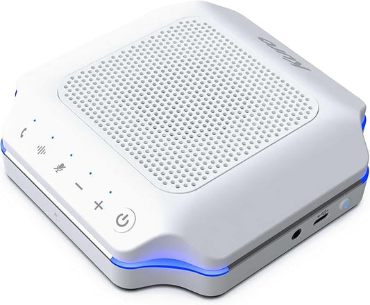 KURO CSP-102 Bluetooth AI Speakerphone Conference Speaker and Microphone with AI Noise Cancellation Long Coverage 360 Degree Voice Pickup Wireless Office Mic for Zoom Meeting Skype Teams White