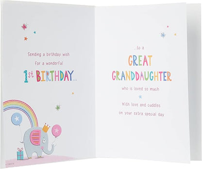 Regal Publishing Juvenile Birthday Card Age 1 Great Granddaughter - 9 x 6 inches,Yellow|White|red|Silver|Blue|Pink