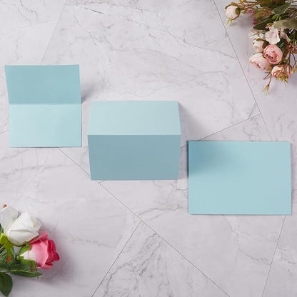 50 Pack Blank Cards Folded Cardstock Thank You Blank Greeting Cards for Invitations, Wedding, Greeting Cards, All Occasion DIY (Light Blue, 5x7)
