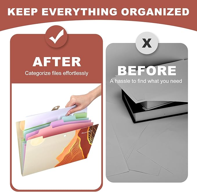 Ddaowanx Expanding File Folder, Letter A4 Size Accordion Plastic File Organizer, 5 Pocket Folders for Documents, Aesthetic Folder with Labels, Paper Organizer for School Office (Bohemian Printed 3)