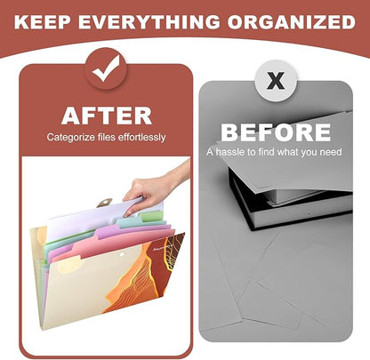 Ddaowanx Expanding File Folder, Letter A4 Size Accordion Plastic File Organizer, 5 Pocket Folders for Documents, Aesthetic Folder with Labels, Paper Organizer for School Office (Bohemian Printed 3)