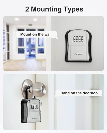 Puroma Key Lock Box, Portable Combination Lockbox Wall-Mounted Key Storage Box for House Keys, Resettable Code Safe Security Lock Box for Home, Office, Apartment Spare Key Storage (1 Pack, Gray)