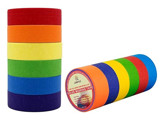Colored Masking Tape, Colored Painters Tape for Arts & Crafts, Labeling or Coding - Art Supplies for Kids - 6 Different Color Rolls - Masking Tape 1 Inch x 13 Yards (2.4cm X 12m)