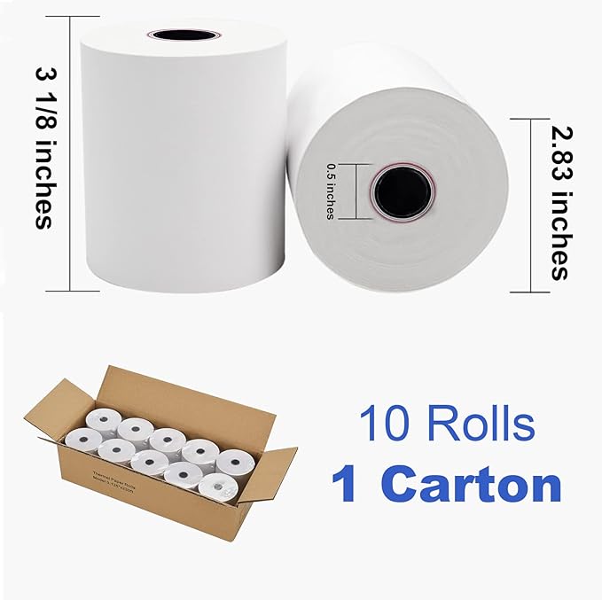 Thermal Paper 3 1/8 x 230ft Pos Receipt Paper, 50 Rolls Cash Register Roll TM-T88 T-20 T-90 SRP-350 370