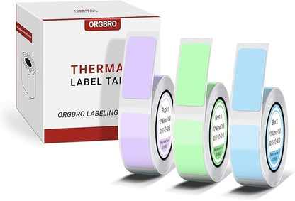 ORGBRO X1 Label Maker Tape, Genuine Thermal Label Print Paper 0.47"×1.57"(12×40mm), Standard Laminated Office Labeling Tape Replacement, 160 Tapes/Roll, 3-Roll, Green/Purple/Blue