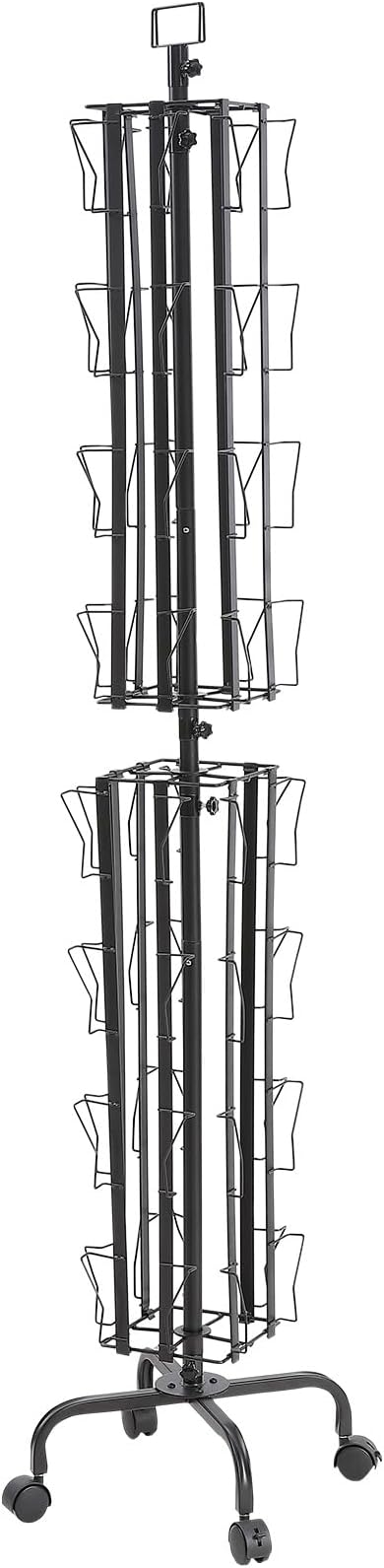 VEVOR Card Display Stand, 32-Slot Rotatable Postcard Holder, 360-Degree Spin with Title Clip & 4 Casters (2 with Brakes) for Office, Exhibits, and Fairs