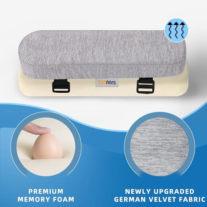 Office Chair Arm Covers with Memory Foam Elbow Pillow for Forearm Pressure Relief, Grey Arm Rest Covers for Office Chairs, Wheelchair, Comfy Gaming Chair
