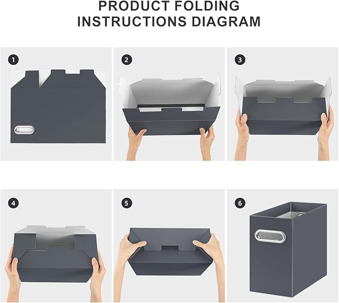 Oterri File Organizer, Small Storage Box, Cardboard File Folder Organizer, Collapsible File Box, Hanging File Organizer for Letter Size, Portable File Box with Handle, Only Box (Dark Grey,6 Packs)