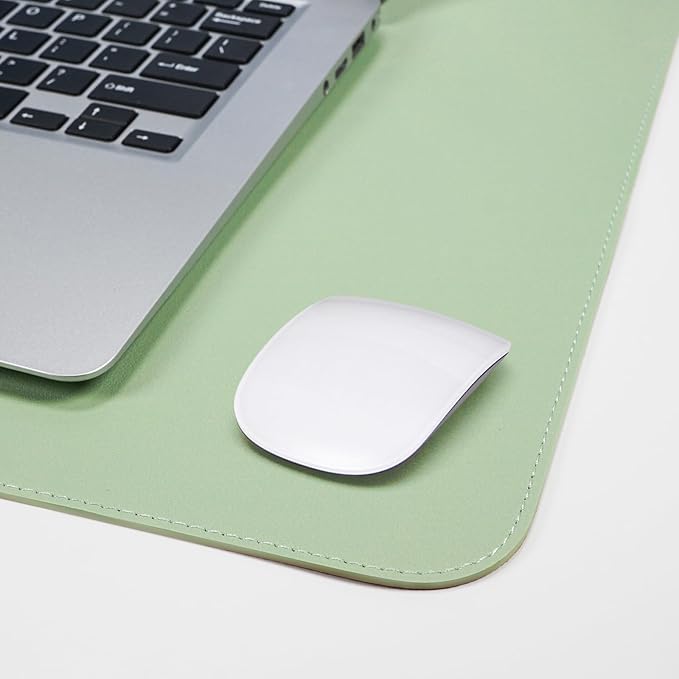 Leather Desk pad Protector, 47in*23in Large Desk mat with Natural Cork & PU Leather,Mouse pad,Non-Slip Office Desk Mat,Waterproof Desk Writing Pad for Office and Home (Light Green)