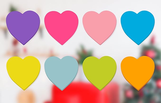 Heart Sticky Notes 3x3 in, 8 Pads, Super Cute Bright Color Strong Adhesive Post, Clean Removal, 82 Sheets/pad